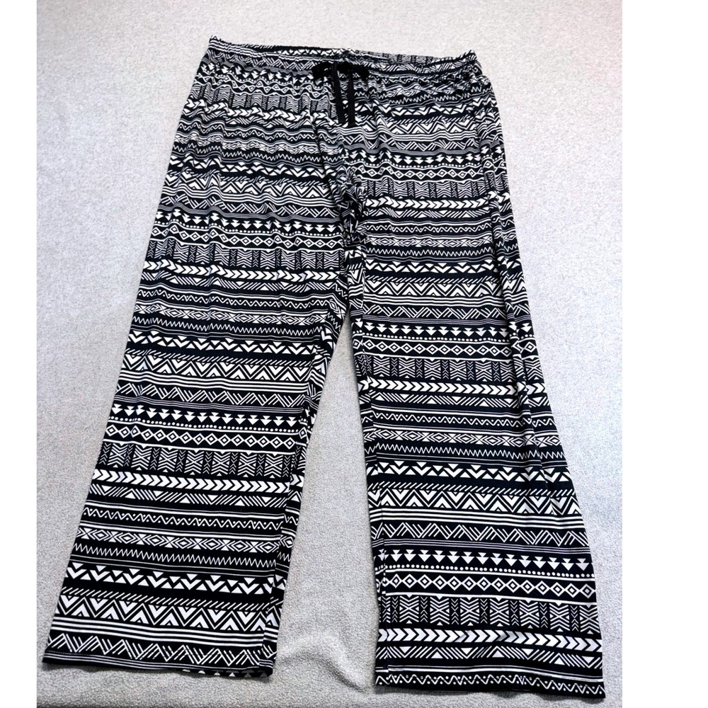 Bobbie Brooks 2X Black White Tribal Palazzo Pants Boho Festival Lounge Wide Leg